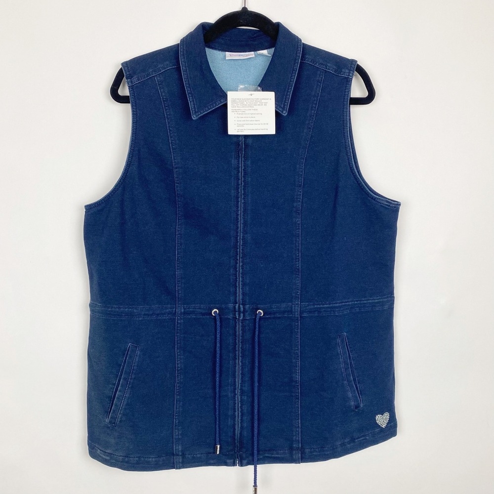 Quacker Factory DreamJeannes Zip Front Drawstring Cargo Vest Womens Large NWT